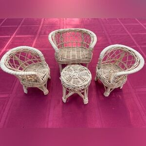 Vintage Barbie sized doll wicker/rattan furniture set